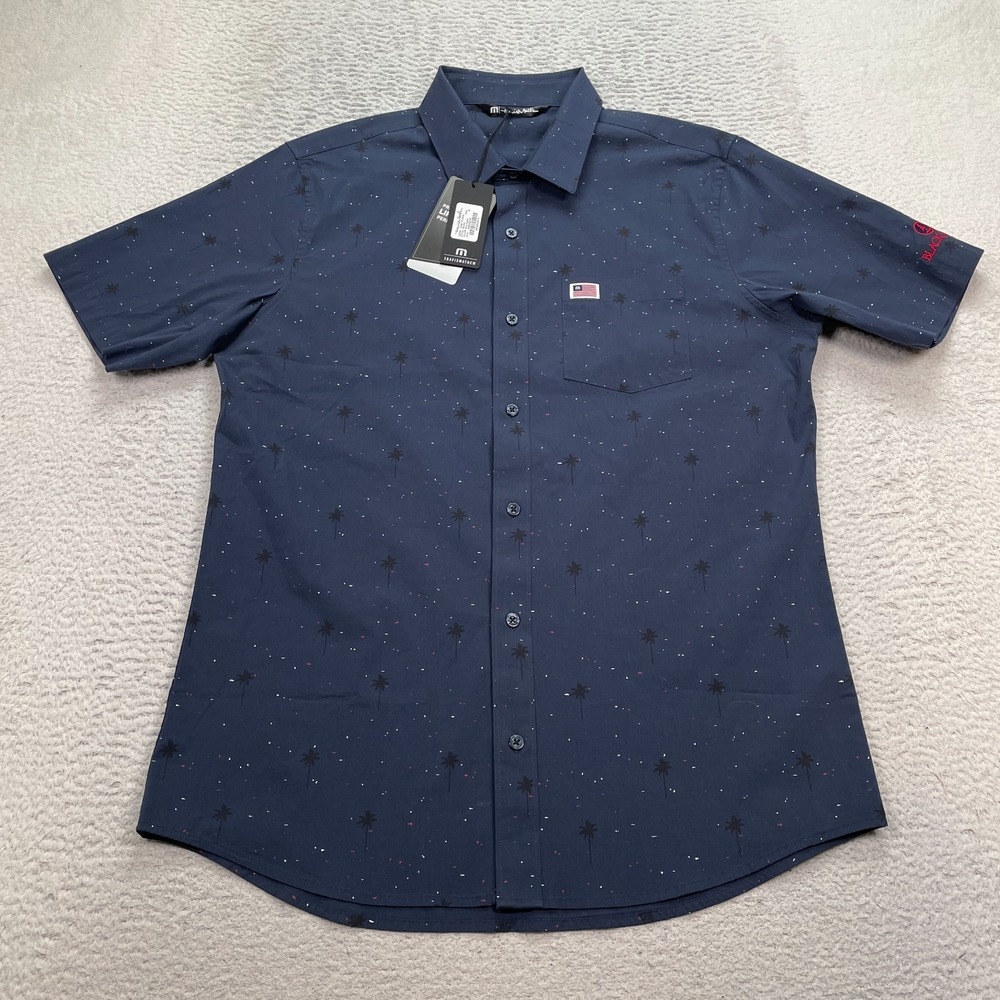 Travis Mathew Button Up‎ shirt sz medium short sleeve Dusk To Dawn Black Rock
